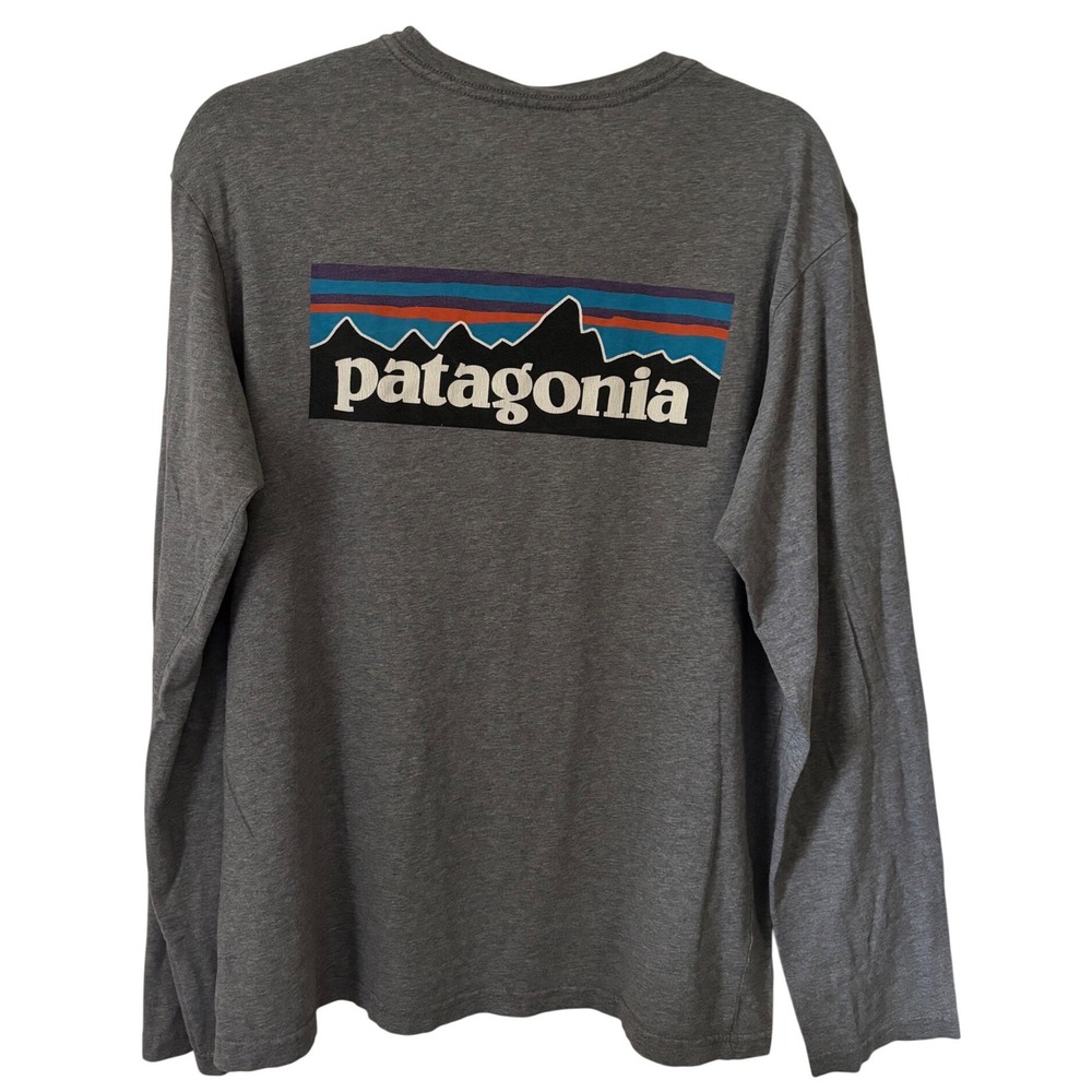 Patagonia Mens Fitz Roy Logo Long Sleeve Organic Cotton T-Shirt Heather Grey M